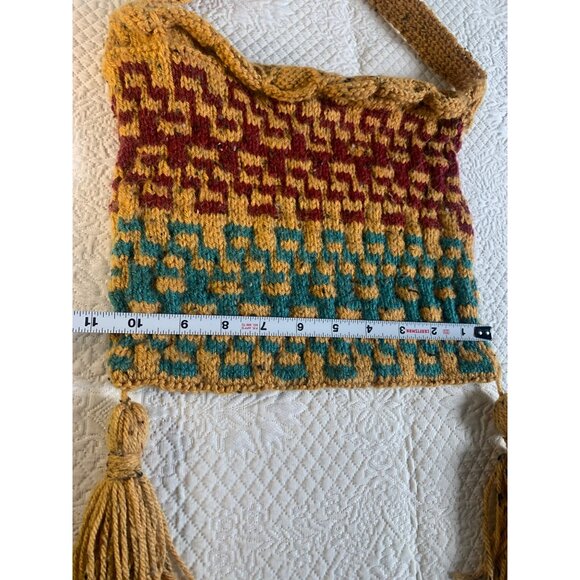 Hand crocheted handbag with tassels green and red colors - New - Picture 5 of 14